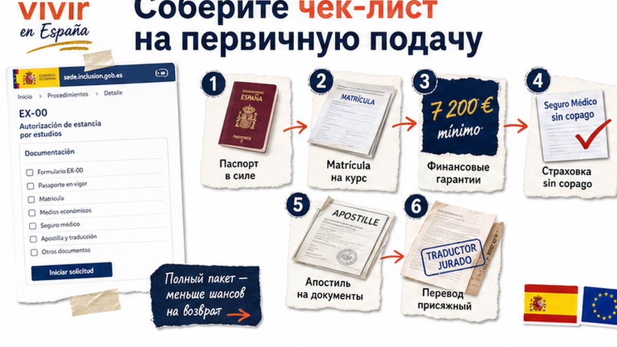 Workflow первичной подачи на студенческий ВНЖ: документы, апостиль, финансы