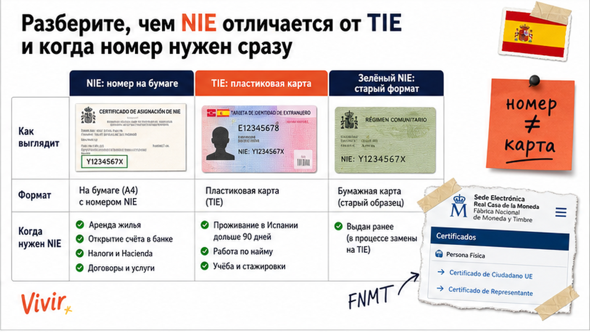 Сравнительная таблица / UI-мокап: Разберите, чем NIE отличается от TIE и когда номер нужен сразу