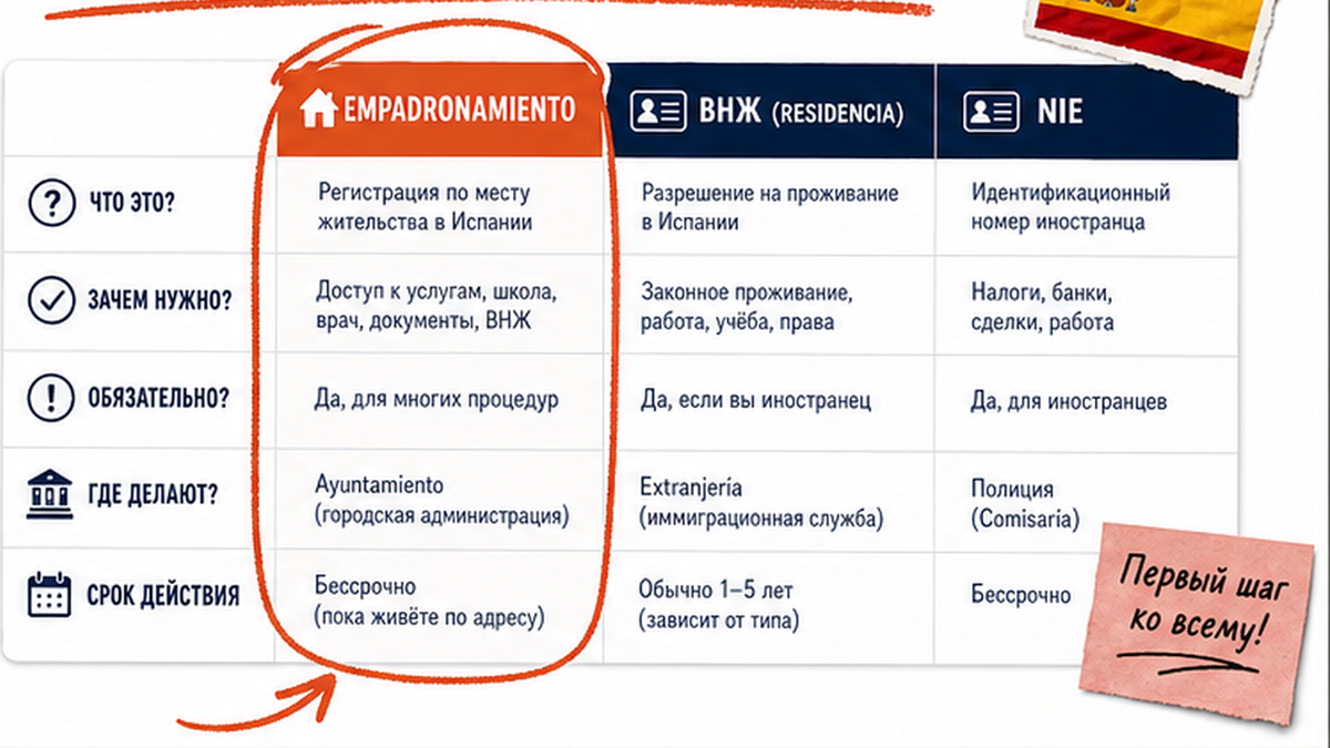 Сравнение empadronamiento, ВНЖ и NIE: что за что отвечает