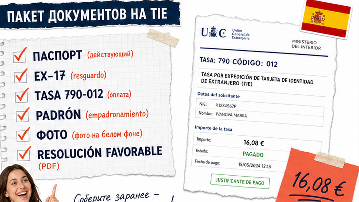Чеклист документов на TIE: EX-17, tasa 790-012 и padrón