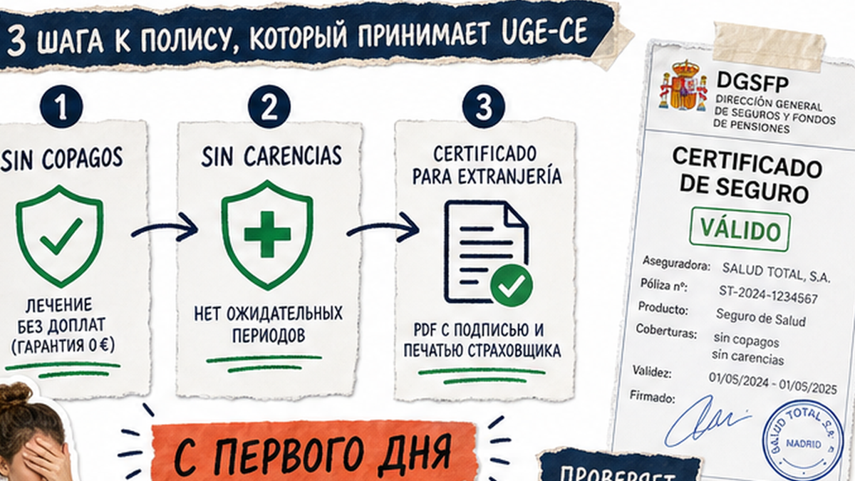 Схема: sin copagos, sin carencias и certificado para extranjería простыми словами