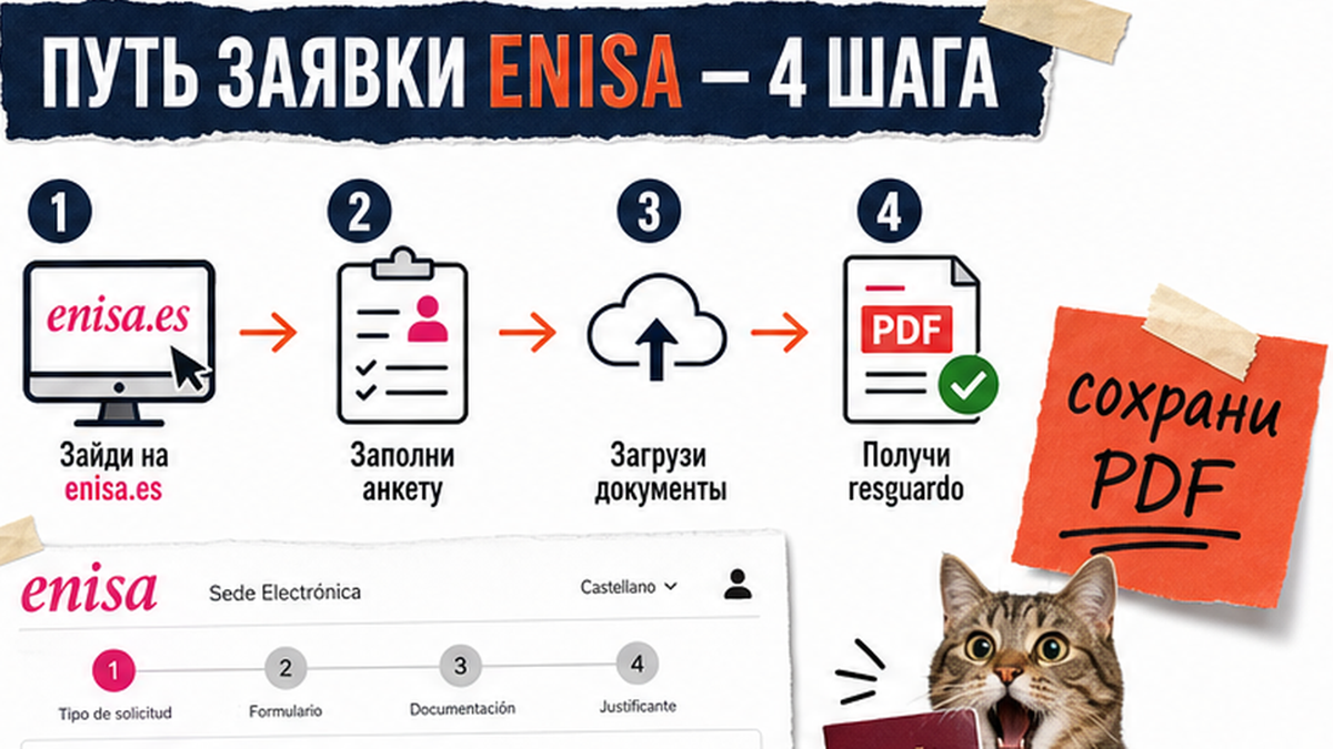 Схема: загрузка проекта на enisa.es и сохранение resguardo