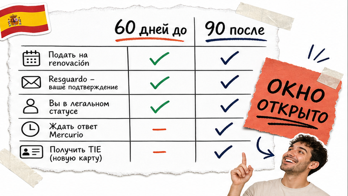 Таблица окна подачи: 60 дней до и 90 дней после истечения ВНЖ