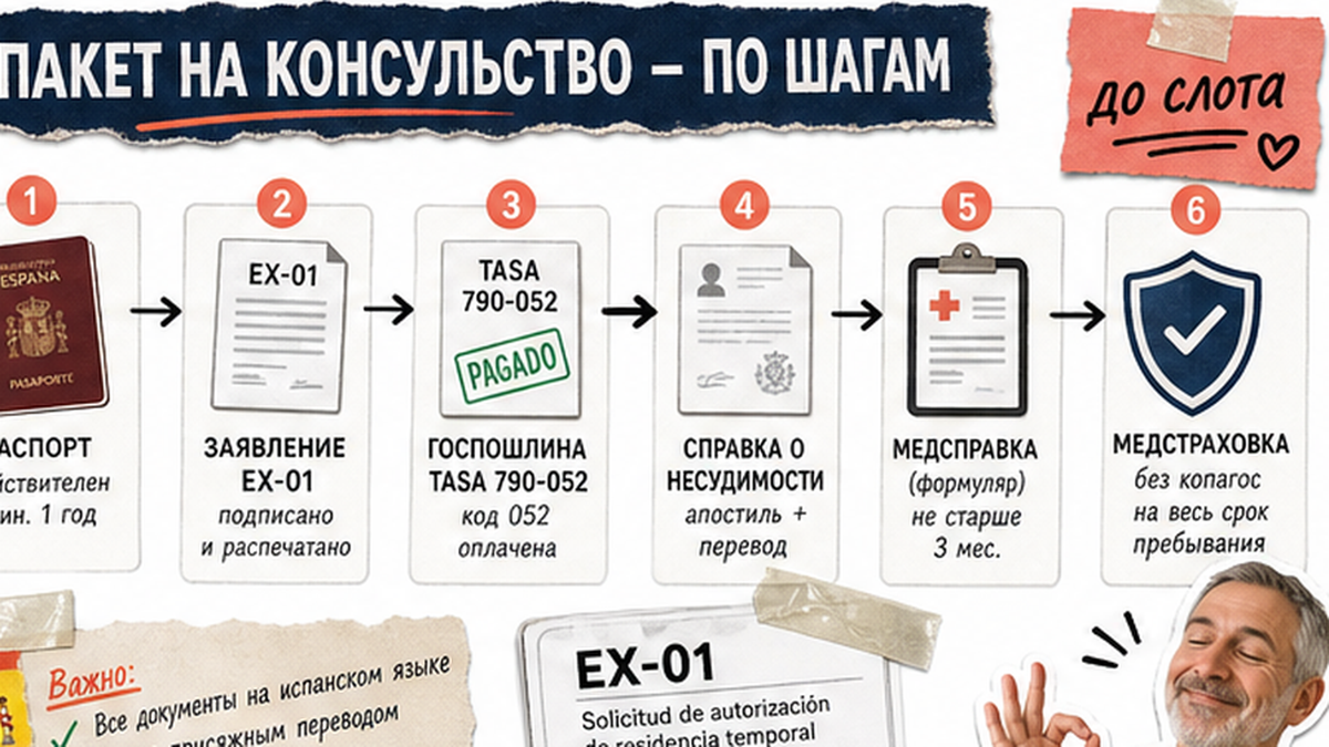 Схема пакета документов: паспорт, EX-01 и tasa 790-052