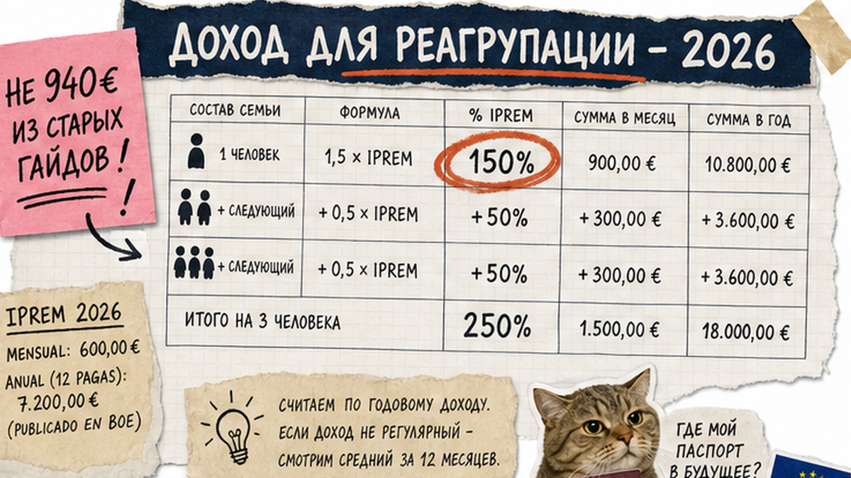 Таблица расчёта дохода: 150% IPREM плюс 50% на следующего родственника